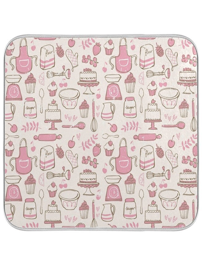 Oarencol Pink Cookware Dish Drying Mat Large Kitchen Counter Reversible Microfiber Dishes Drainer Mat 18 x 24 Inch - Image 1